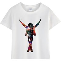 Kids Michael Jackson Rock N Roll T-Shirt Children's Fashion Crew Neck Top Summer Casual Clothes for Baby Boys And Girls 140 white