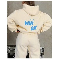Spring Autumn and Winter Sweatshirt Set for Women Fashionable and Sporty Long-sleeved Hooded Sweatshirt Two-piece Set M beige