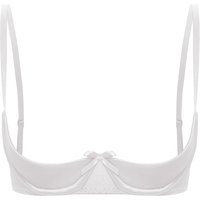 Women's Sexy 1/4 Cups Push Up Underwired Shelf Bra Unlined See Through Bralette Lingerie L white
