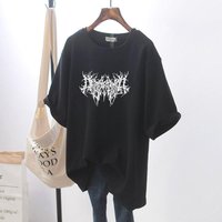 Plus size Fat Girl T-shirt Women Slimming High Sense Tee Belly Covering Oversize O-neck Short Sleeve Top XL black