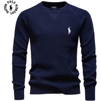 Unisex Polo Ralph Lauren Autumn and Winter Embroidery New Round Neck Fashionable Solid Color Sweater Unisex High-quality Business Casual Knitted XXL black