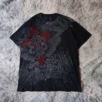 Y2K Style Gothic Affliction Distressed Cotton Shirt Oversized Punk Graphic Print Washed Soft Round Neck Tee Retro Short sleeve XL black