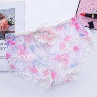 Lace Underwear Sexy Medium Waist Breathable Mesh Embroidery Hollow Large Size Transparent Ladies Underwear L white