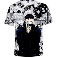 Summer Round Neck 3D Japanese Anime Jujutsu Kaisen Gojo Printed Top Fashionable Casual Short Sleeved Children's Boy T-shirts 130 gray