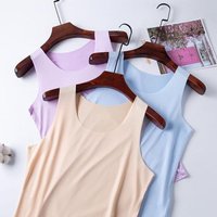 Women Bottoming Vest Ice Silk Seamless Sleeveless Pure Color Plus Size Stretchy Round Neck Dry Dry Cooling Camisole Summer Dating Office Vacation 2XL blue