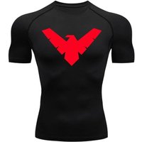 Summer Short Sleeve Compression Shirt Men Sports Top Running T Shirt Quick Dry Gym Workout S black