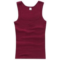 Men Muscle Vests Cotton Underwear Sleeveless Tank Top Solid Muscle Vest Undershirts Square Collar Gymclothing Bodybuilding Tank Tops XL wine red
