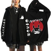 Anime Totoro Sweatshirts Men and Women Zipper Jackets Hooded Sweatshirts Casual Hip Hop Zip Up Hoodie S red