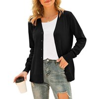 Women's Basic Long Sleeve Button Front Cardigan Sweater Knit Coat Tops Outerwear XXXL black
