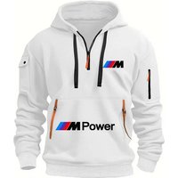 Men's Casual Multi-Zipper Arm Pocket Hoodie for Autumn and Winter XXXL white