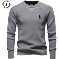 Unisex Polo Ralph Lauren Autumn and Winter Embroidery New Round Neck Fashionable Solid Color Sweater Unisex High-quality Business Casual Knitted XXL gray