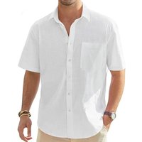 Men's Cotton Linen Short Sleeve Shirts Casual Lightweight Button Shirts Vacation Beach Summer Tops with Pocket XXXL white