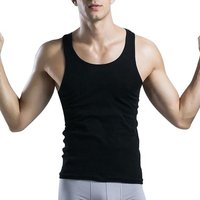 Men Sport Vest O-Neck Sleeveless Fitness Vest Slim Fit Solid Color Tank Top Stretchy XL black