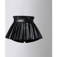 Girls Summer Short Skirt 2026 Autumn High Waist Pleated Skirt for Children Fashion Casual School Teenage Kids PU Leather Skirt 110cm gray