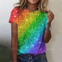 Summer Round Neck 3D Colorful Graffiti Print Top Fashionable Casual Short Sleeved Women's T-shirts 6XL blue