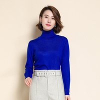 Wool Pure Cashmere Sweater Women's Knitted Turtleneck Cashmere Pullover Elasticity Pull High Neck Knitting Sweaters M blue