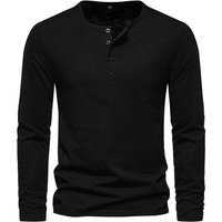 Men Long Sleeved T-shirt Cotton Slim Fit Bottoming Shirt Fitness Tops Tees Button Neck Casual Cozy Tshirt S black