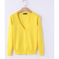 Autumn Women's Thin Sweater Women's Knit Sweater Cardigan Shawl Long Sleeve V-neck Short Coat XL yellow