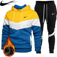 Army Green Autumn Winter Hooded Pullover Sweatshirt Pants Set Men's Sportswear Sports 2-piece Set Men's Jogging Sweatshirt Set 2XL yellow