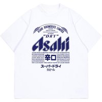 2025 Japan Asahi Beer T-shirt Summer Unisex Wear with American Retro Loose Casual Cotton Short-sleeved Clothes XL gray