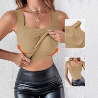 Built in Bra Tank Tops for Women Square Neck Tank Top with Built in Bra Womens Tank Tops with Built in Bra Fitted Design S beige