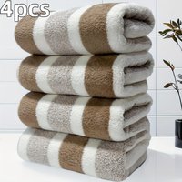 4pcs Set of Large Bath Towels, Oversized Thick Coral Fleece Towels, Ultra-Fine Fiber, Available in Various Colors, Absorbent, Quick-Drying 4pcs brown