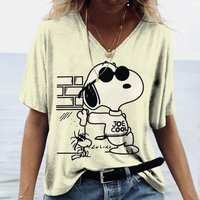 Women's T-shirts Disney Snoopy 3D print New V-neck Short Sleeve Summer Casual Women's Clothing Harajuku Y2K Hip Hop Clothe L beige