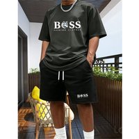 Men's Two-piece Sportswear Short Sleeved T-shirt and Pants Set Running and Fitness Sportswear 2026 Summer Big Discount 5XL black