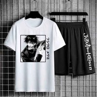 Jujutsu Kaisen T-shirt Set Casual Shorts Anime Print Men's Sets Tracksuit Sweatpants Sportswear Man Summer Fashion Clothing XXXL white