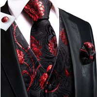 Hi-Tie Mens Waistcoat Silk Paisley Floral Tie Handkerchief Cufflinks SET Formal L black