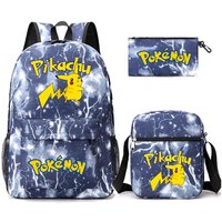Backpack Teen Student School Bag Three-piece Pencil Case Crossbody Bag three-piece set blue