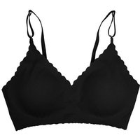 Sexy Seamless Ice Silk Bra Solid Color Ultra-thin Nude No-wire Bra Women's Sports Comfortable Underwear M black