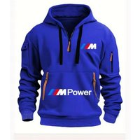 Men's Casual Multi-Zipper Arm Pocket Hoodie for Autumn and Winter XXXL blue