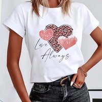 Short Sleeve Leopard Love Letter Trend Women's Print Tee Top Summer Fashion Tshirt Woman Female Basic T Clothing Graphic T-shirts XXXL white