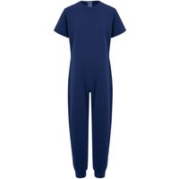 Unisex Kids Special Needs Adaptive Clothing Short Sleeve Back Invisible Zipper Solid Color Full Body Jumpsuit 13-14 Years navy blue