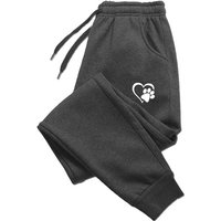 Women's Heart Shaped Printed Sports Pants Autumn and Winter Cotton Jogging Pants Leisure Sports Fitness Jogging Pants 2XL dark grey