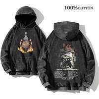 Korn Rock Band World Tour Hoodies Vintage Washed Men's Sweatshirts Cotton Hip Hop Streetwear Hooded Pullover Loose Y2K Tops 5XL gray