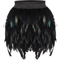 Womens Faux Feather Mini Skirt Elastic Mid Waist A-line Tutu Skirt for Mardi Gras Festivals Carnival Halloween Dance Party Supplies L black