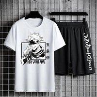Jujutsu Kaisen T-shirt Set Casual Shorts Anime Print Men's Sets Tracksuit Sweatpants Sportswear Man Summer Fashion Clothing XXXL white