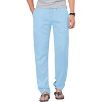 Mens Cotton Linen Drawstring Pants Elastic Waist Casual Jogger Yoga Pants Beach Trousers Baggy Loose Men Sweatpants M sky blue
