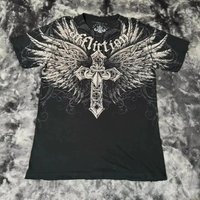 90s affliction Hip Hop Skull Graphic t shirts Men Streetwear Goth Tops Men Clothes Casual Gothic Oversized Long Sleeve T shirt S gray