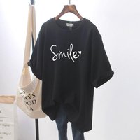 Plus size Fat Girl T-shirt Women Slimming High Sense Tee Belly Covering Oversize O-neck Short Sleeve Top 3XL black