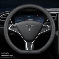 Tesla Steering Wheel Covers: Genuine Leather, Anti-Slip, All-Season, Fits Model 3/Y/X/S 36cm (Model 3 and Y)