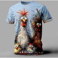 Funny Men's T Shirt Animal Chicken Print Summer Casual Short Sleeve Tee Street Fashion O-Neck Pullover Men's Oversized Clothing 3XL gray