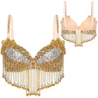 Belly Women Dance Glitter Crop Tops Beaded Sequined Bra Tank Top Bikini Costume Rave Cabaret Party One Size gold