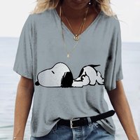 Women's T-shirts Disney Snoopy 3D print New V-neck Short Sleeve Summer Casual Women's Clothing Harajuku Y2K Hip Hop Clothe M gray