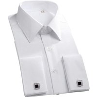 Classic French Cuff Men's Dress Shirt Long Sleeve Male Formal Wedding Party White Black Oversized Cufflink Shirts with Pocket XXXL white