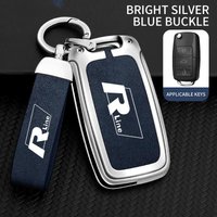 For VOLKSWAGEN Zinc Alloy+ Leather Car Flip Remote Key Case Full Cover For VW Volkswagen R Line Polo Tiguan Passat Golf Jetta La white