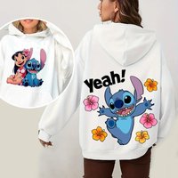 Lilo & Stitch Women's Hoodie Sweatshirt Autumn Winter Warm Top with Cute Cartoon Floral Prints for Fashion Street Casual Top S gray