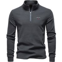 Gant Autumn/Winter Embroidered New Large Men's Stand Up Collar Half Zipper Long Sleeve German Velvet Warm Base Sweater XL gray